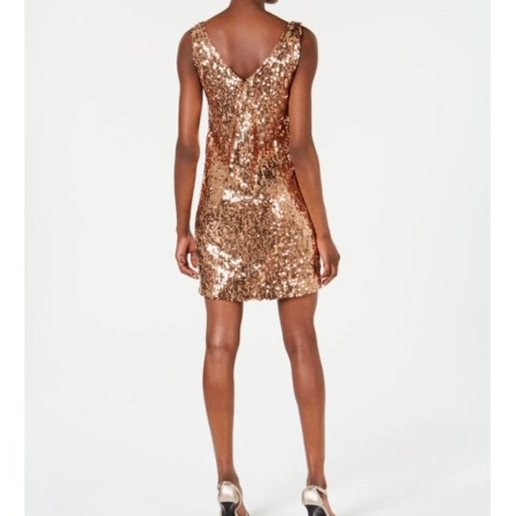 NWT Calvin Klein CK Women’s Metallic Gold Metallic Sequin Sheath Mini Dress Sz 2 - Picture 2 of 3
